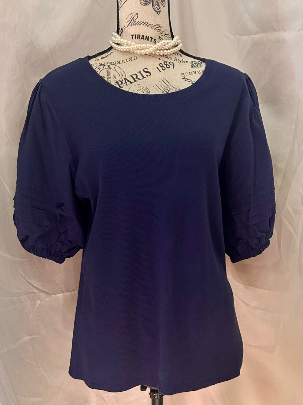 Navy Puff-Sleeve Women's Blouse - Unbranded